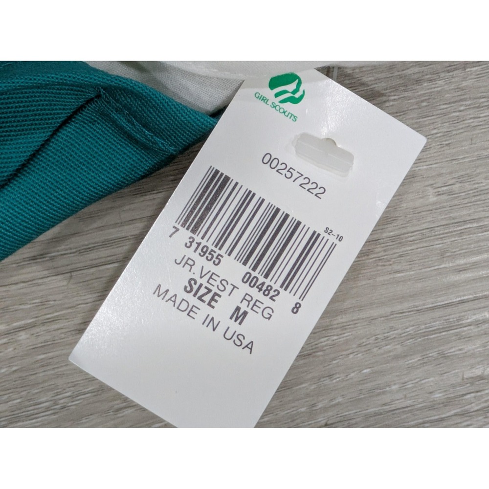 Vintage Girl Scouts Shirt Vest Youth Medium 8 Teal Short Sleeve Uniform Made USA - Picture 3 of 7